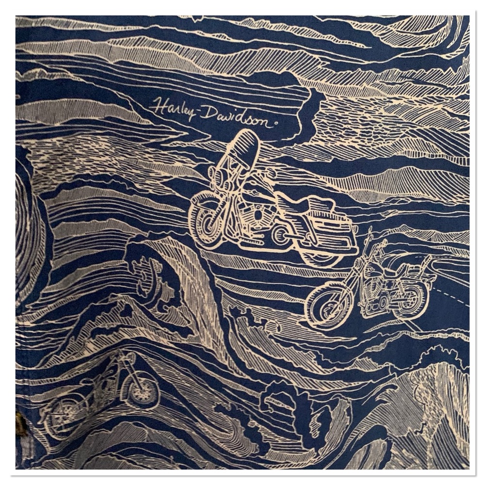 Harley-Davidson Wave Pattern Button Up Shirt Blue… - image 2